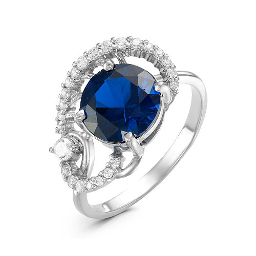 Серебряное кольцо с фианитом синего цвета 028