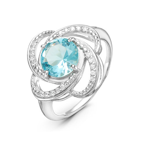 Серебряное кольцо голубым фианитом - 645