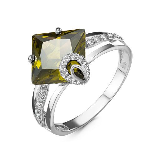 Artefakt Серебряное кольцо с фианитом оливкового цвета 054
