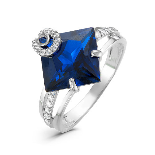 Серебряное кольцо с фианитом синего цвета 054