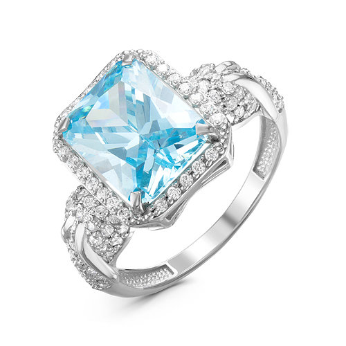 Серебряное кольцо с фианитом голубого цвета 069