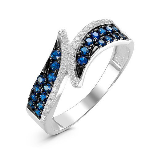 Серебряное кольцо с фианитами синего цвета 511