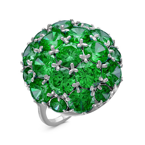 Серебряное кольцо с зелеными фианитами 1038