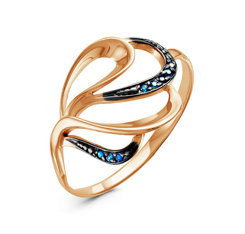Позолоченное кольцо с фианитами синего цвета 981 - п