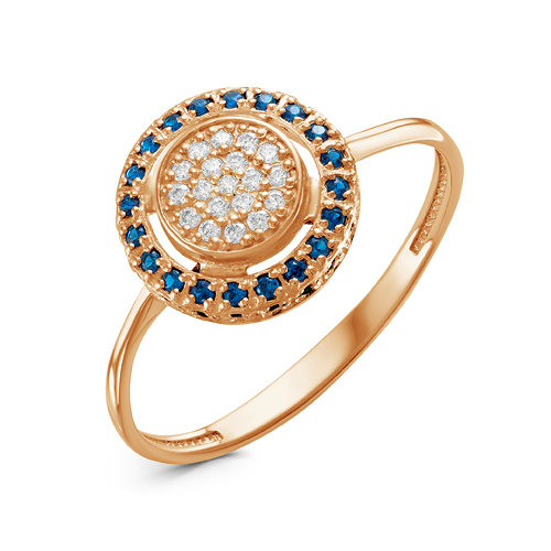 Позолоченное кольцо с фианитами синего цвета 968 - п