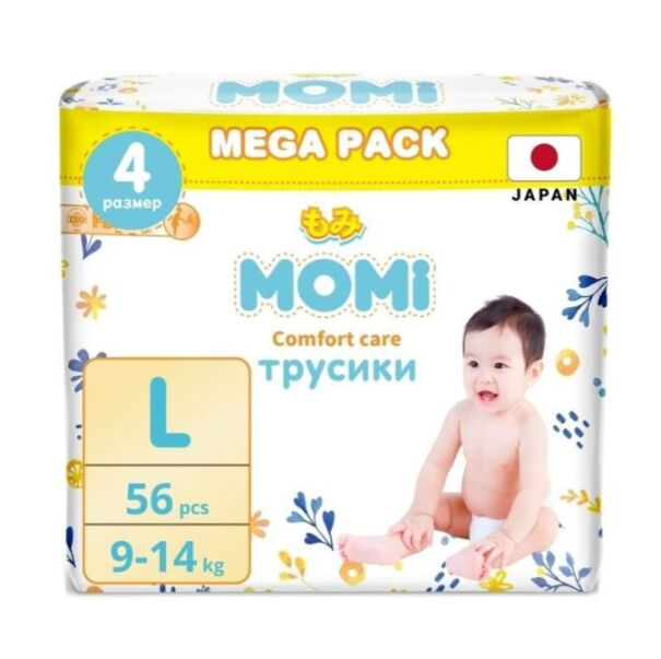 MOMI COMFORT CARE подгузники-трусики L (9-14 кг) MEGA, 56 шт