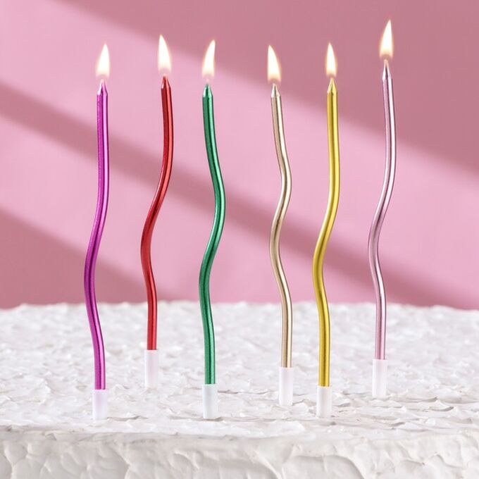 СИМА-ЛЕНД Свечи для торта  &quot;Серпантин&quot; 6  шт, 12 см, коктейльные, разноцветные