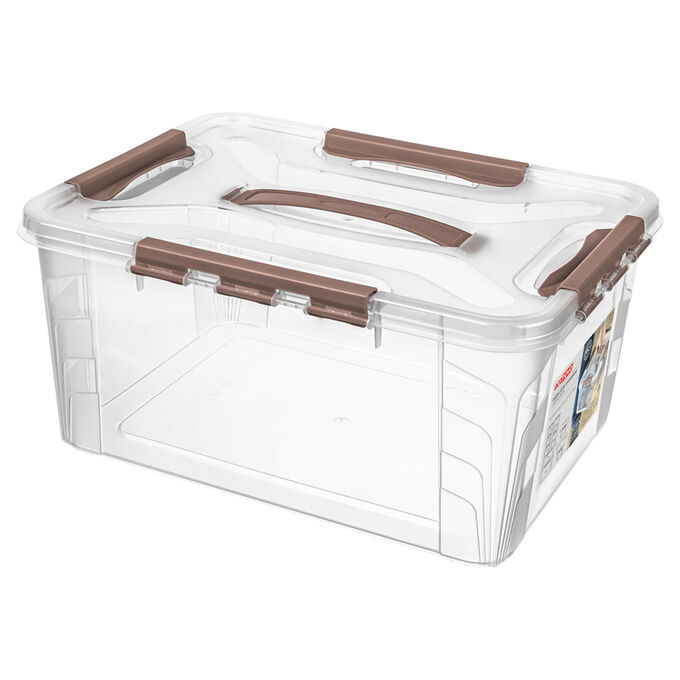 Ящик универсальный, 15,3 л, с замками, с ручкой, пластик, коричневый, 180 х 390 х 290 мм, GRAND BOX