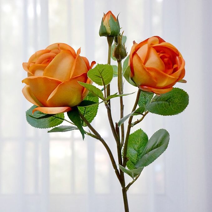 Искусственные розы на ветке, цвет оранжевый