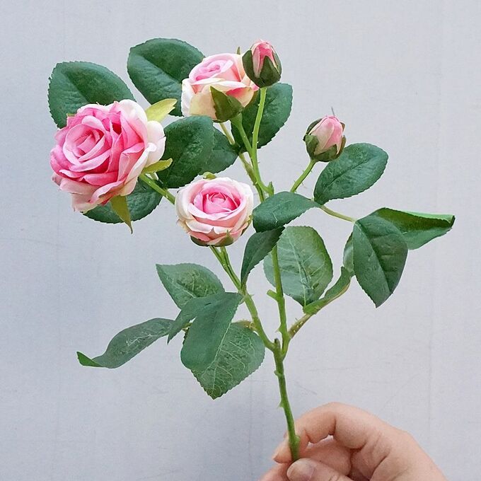 Искусственные розы на ветке, цвет розовый