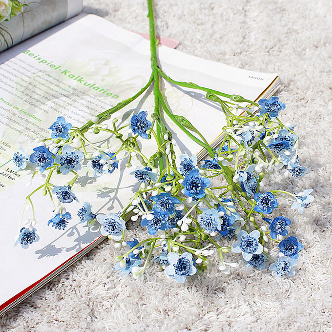 Искусственные цветы на ветке, цвет синий