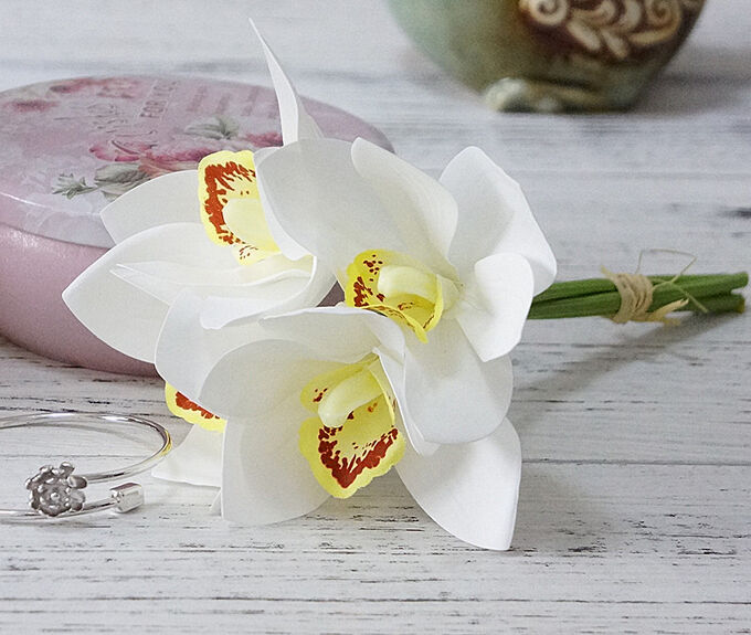 Букет искусственных цветов &quot;Орхидеи&quot;, цвет белый/желтый
