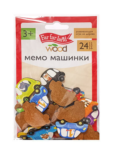 Десятое королевство Настольная деревянная игра МЕМО «Машинки» (24 фишки в пакете)
