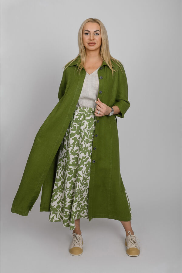 Новый лен Платье-рубашка - 094Л Зелёный