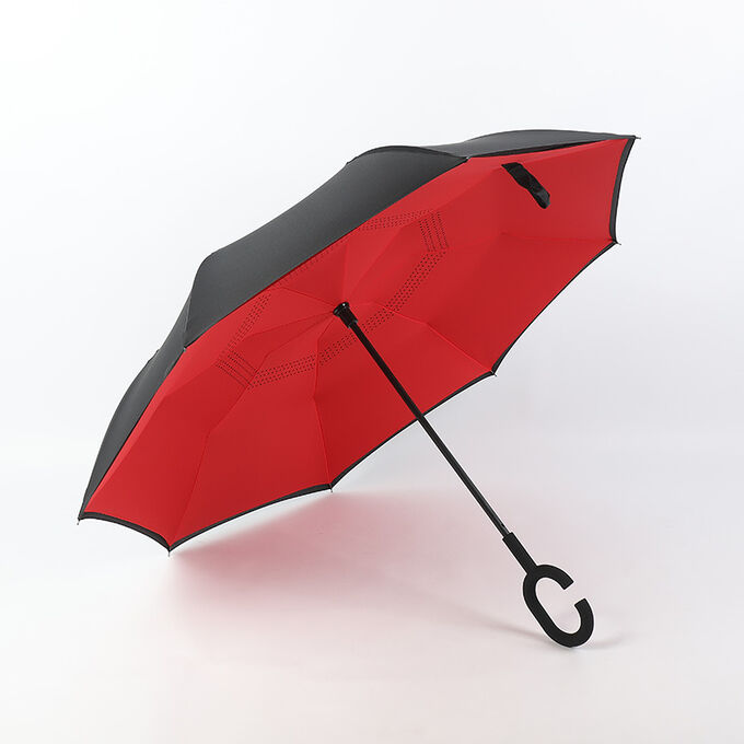 Механический зонт с 8-ю спицами, обратное складывание, С-образная ручка, цвет красный
