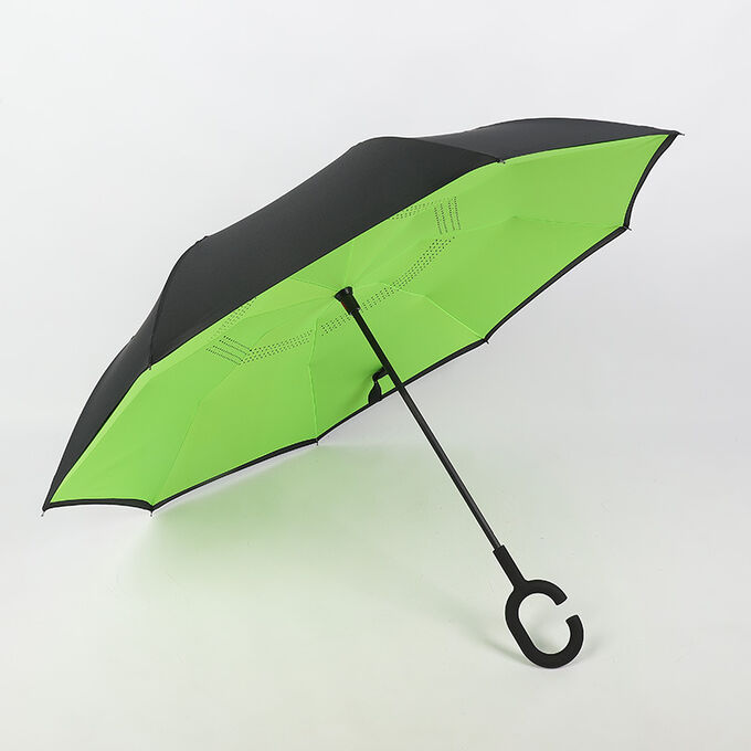 Механический зонт с 8-ю спицами, обратное складывание, С-образная ручка, цвет зеленый
