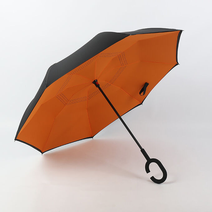 Механический зонт с 8-ю спицами, обратное складывание, С-образная ручка, цвет оранжевый