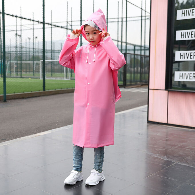 Детский плащ-дождевик с козырьком и отсеком для рюкзака, цвет розовый