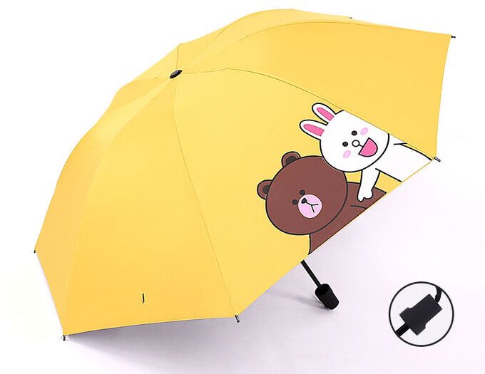 Механический зонт с 8-ю спицами, цвет желтый, принт &quot;Мишка/зайчик&quot;