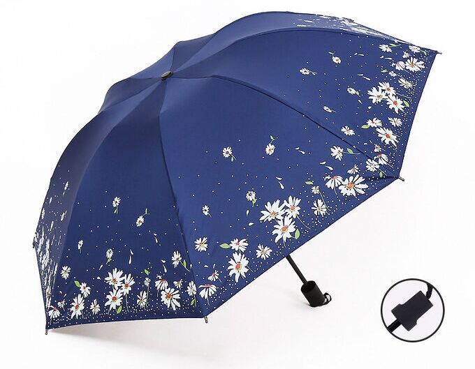 Механический зонт с 8-ю спицами, цвет синий, принт &quot;Ромашки&quot;