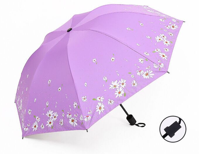 Механический зонт с 8-ю спицами, цвет сиреневый, принт &quot;Ромашки&quot;