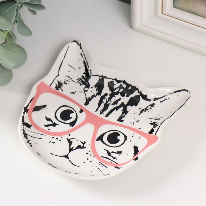 СИМА-ЛЕНД Сувенир керамика подставка под кольца &quot;Котёнок в очках&quot; 1,6х11х12 см