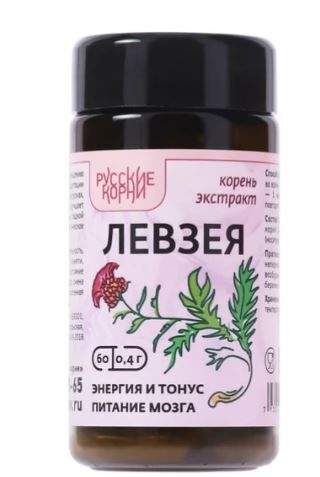 Русские корни Левзея (маралий корень) экстракт. Адаптоген, энергетик, 60 капсул по 400 мг