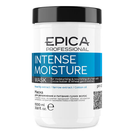 EPICA Professional Intense Moisture Маска для увлажнения и питания сухих волос маслами хлопка, какао и экстрактом зародышей пшеницы, 1000 мл.