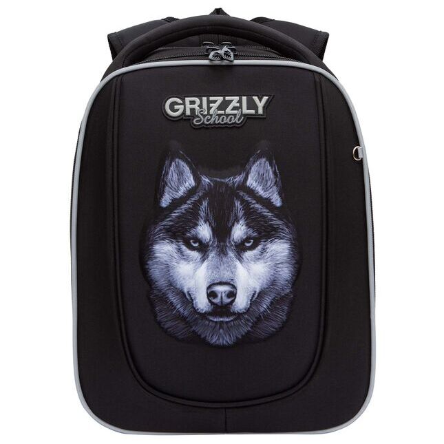 Ранец школьный формованный GRIZZLY с анатомической спинкой, на ножках, для мальчика черный