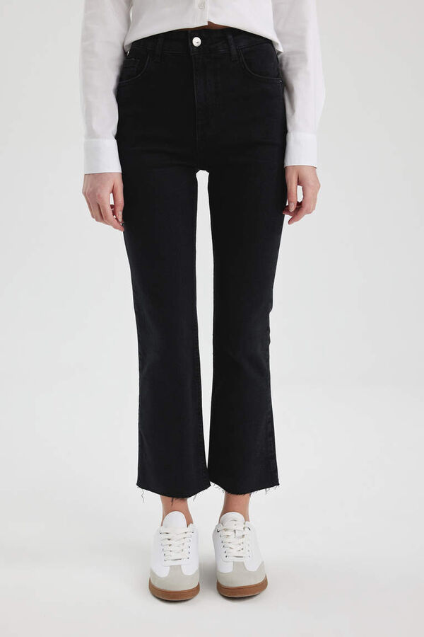 DEFACTO Укороченные расклешенные джинсовые брюки длиной до щиколотки с высокой талией и вырезом