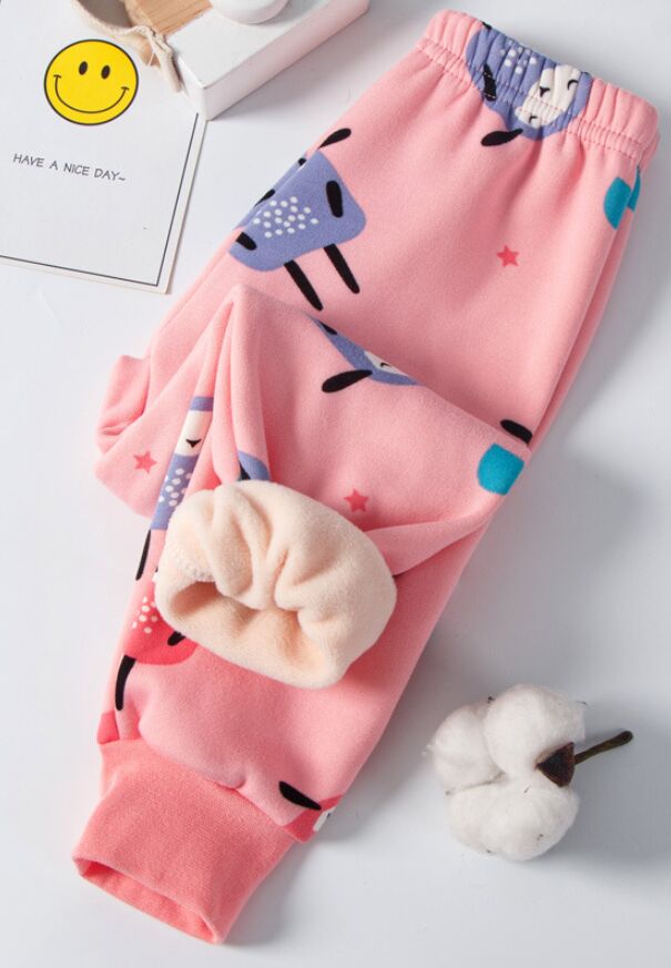 Детские утеплённые брюки с принтом, на резинке, цвет розовый