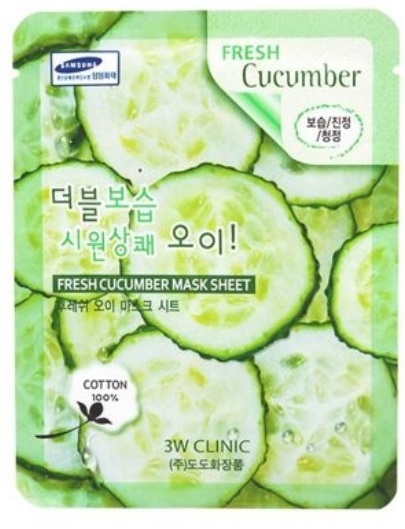 Маска 3W CLINIC тканевая для лица ОГУРЕЦ Fresh Cucumber Mask Sheet (Ю.Корея)