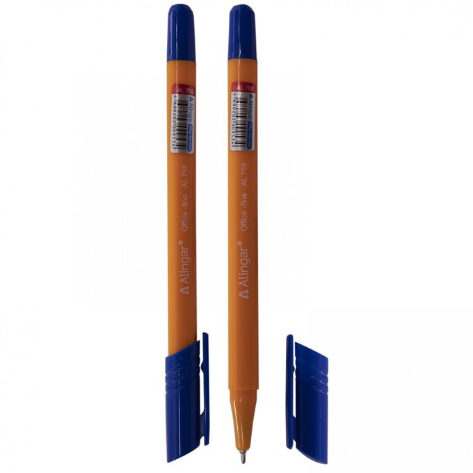 Ручка шариковая Alingar &quot;Offis-fine&quot;, 0,5 мм, синяя, игольчатый наконечник, трехгранный, оранжевый, пластиковый корпус, картонная упаковка
