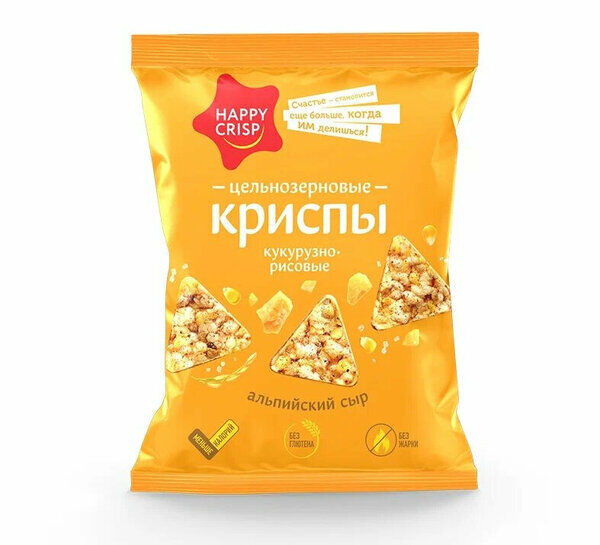 Без ТМ Криспы кукурузно-рисовые HAPPY CRISP 50гр альпийский сыр (ЕвроФудс)
