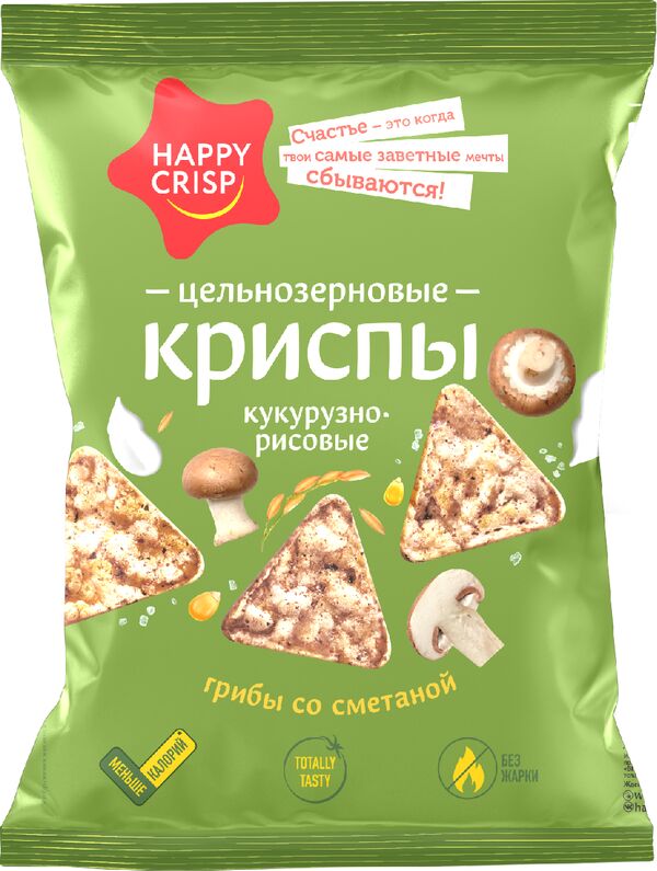 Без ТМ Криспы кукурузно-рисовые HAPPY CRISP 50гр грибы со сметаной (ЕвроФудс)