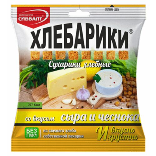 Без ТМ Сухарики ХЛЕБАРИКИ 80гр сыр и чеснок (Сиббалт)