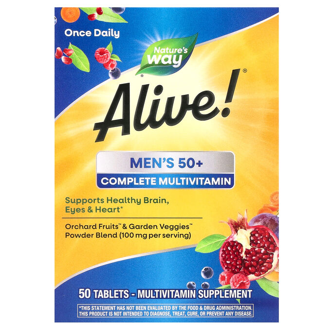 Nature&#039;s Way, Alive! полноценный поливитаминный комплекс для мужчин старше 50 лет, 50 таблеток