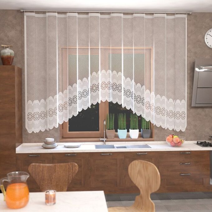 Лента Тюль на кухню со шторной лентой, 420х165 см, цвет белый, 100% полиэстер