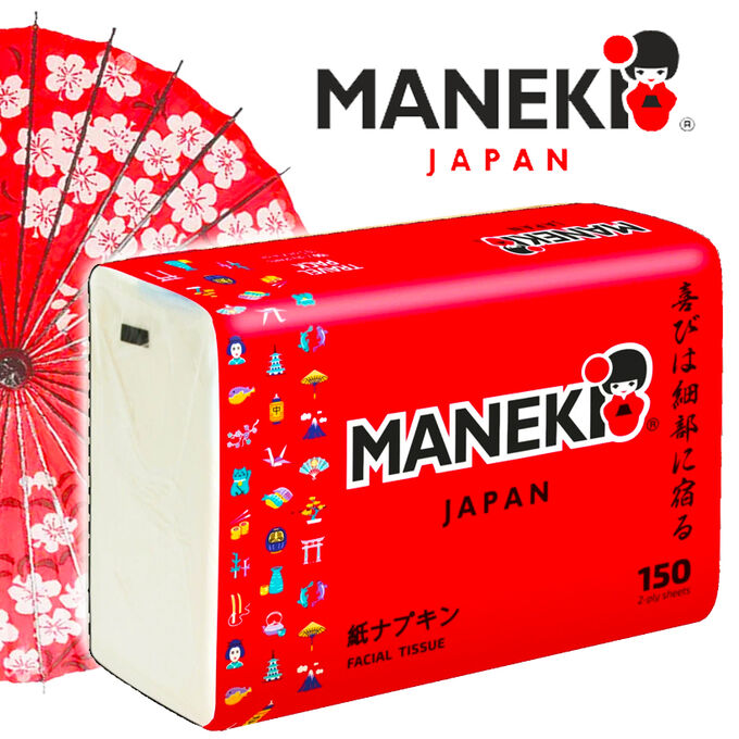 Салфетки бумажные Maneki RED, 2 слоя, белые, 150 шт./ МЯГКАЯ упаковка