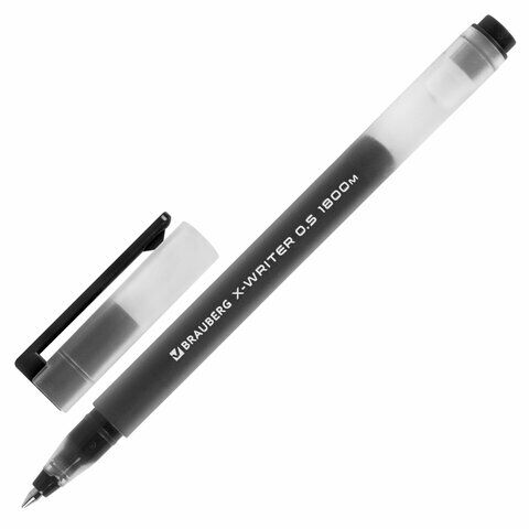 Ручка гелевая BRAUBERG &quot;X-WRITER 1800&quot;, УВЕЛИЧЕННАЯ ДЛИНА ПИСЬМА 1 800 м, ЧЕРНАЯ, стандартный узел 0,5 мм, 144135