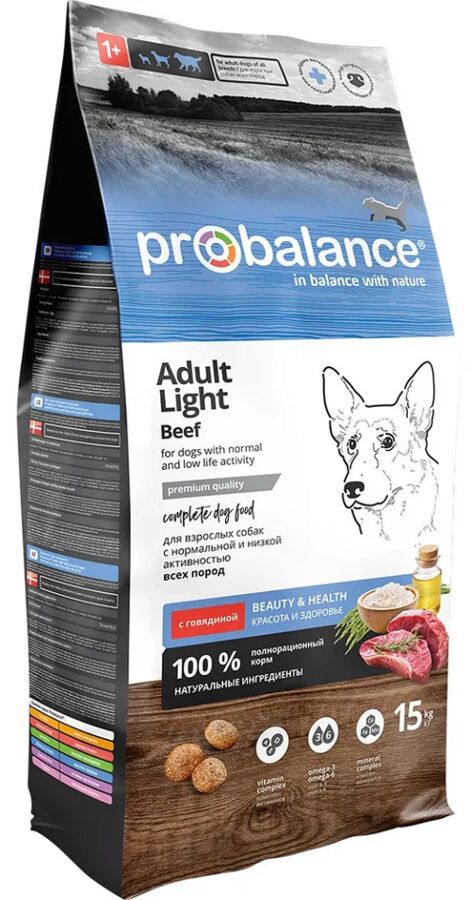 ProBalance Adult Light Beef Корм сухой для взрослых собак всех пород с говядиной, 15 кг
