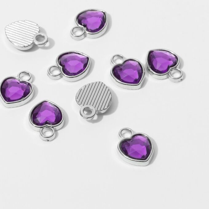 Queen fair Концевик-подвеска «Сердечко» 1,7x1,3x0,2 см, (набор 10 шт.), цвет фиолетовый в серебре