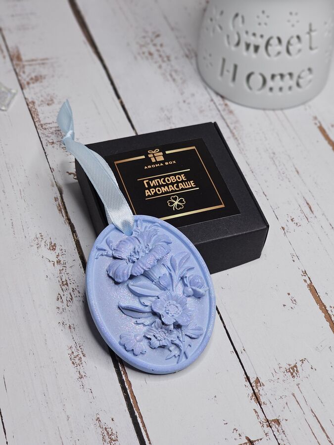 Гипсовое аромасаше AROMA BOX Цветы голубые с блеском