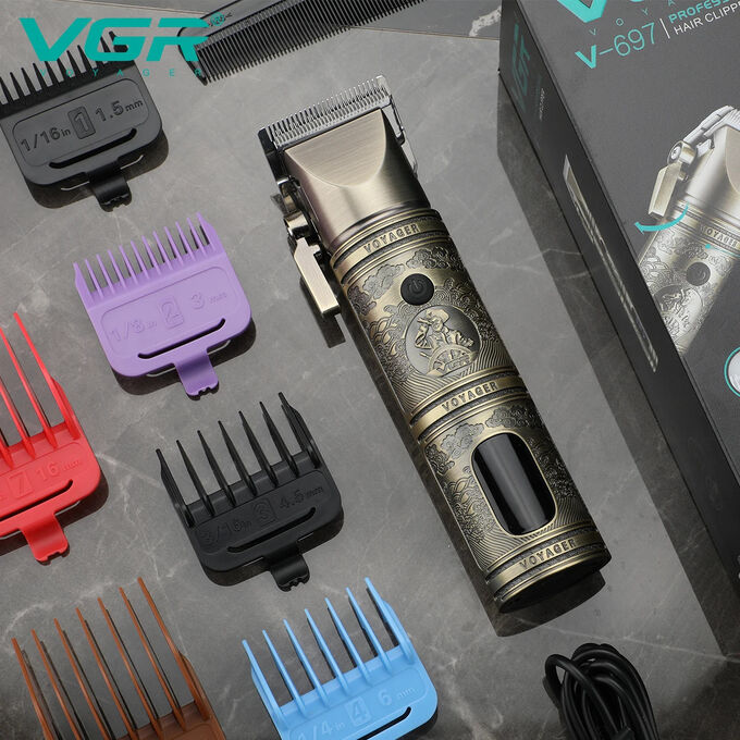 Профессиональная Машинка для стрижки волос, бороды, усов VGR-697 аккумуляторная LED дисплей