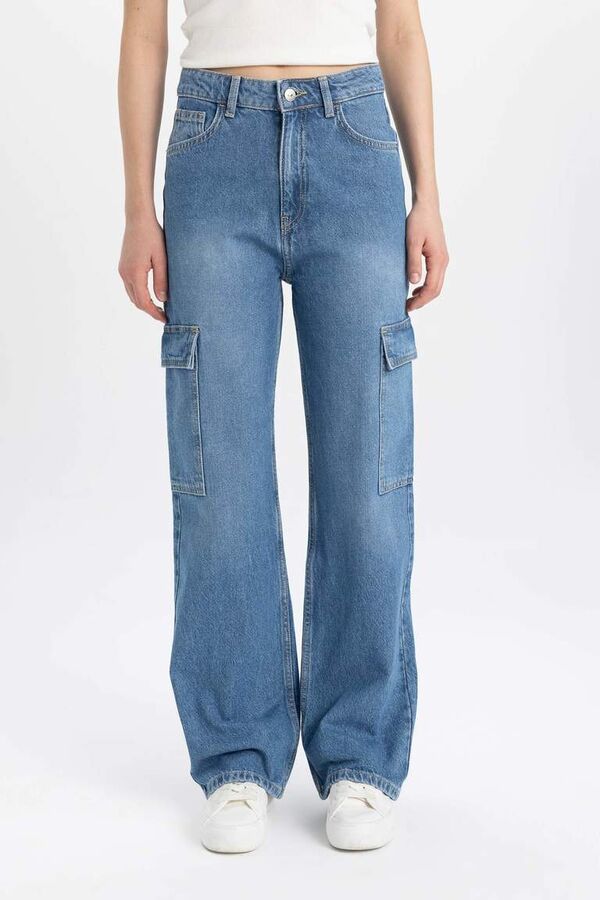 DEFACTO Широкие длинные джинсовые брюки-карго с высокой талией