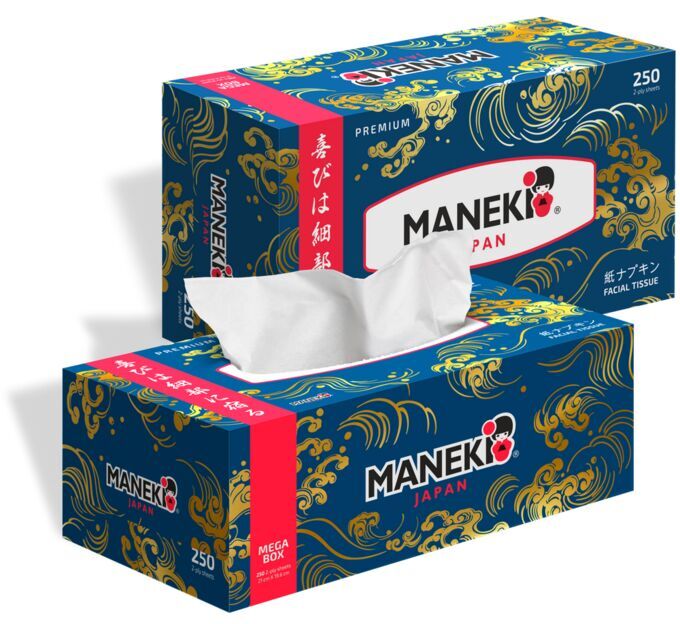 Салфетки бумажные &quot;Maneki&quot; OCEAN, 2 слоя, белые, 250 шт./коробка