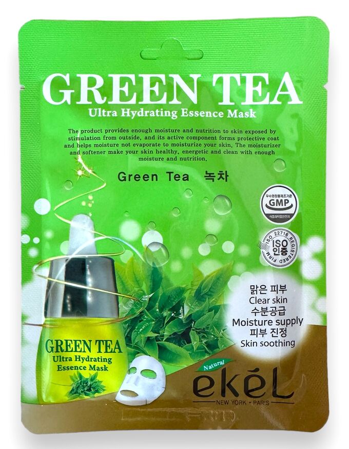 Ekel cosmetics Маска тканевая для лица Ekēl UH Essence Mask Green Tea с экстрактом зеленого чая,пакет 25мл 1/10/600