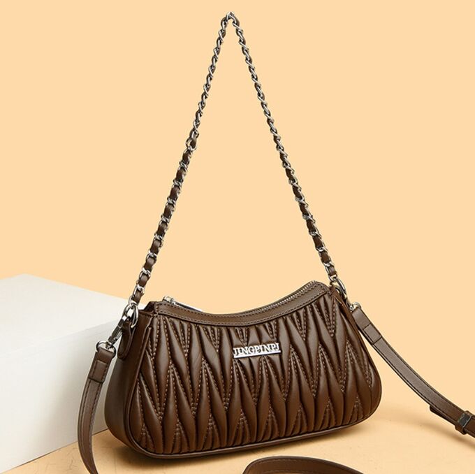 COSMOСOLLECTION_BAGS Сумка-багет из натурал. кожи, с ремнем и цепочкой, коричневый
