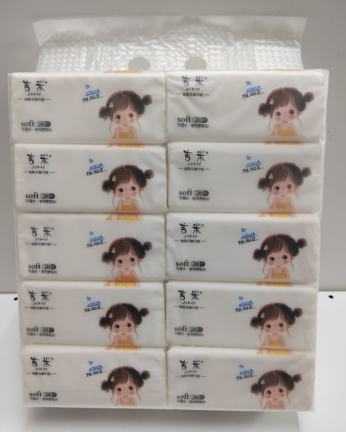 Бумажные салфетки-выдергушки в мягкой упаковке  Jimi Soft Girl 10шт*280л 4-х слойные