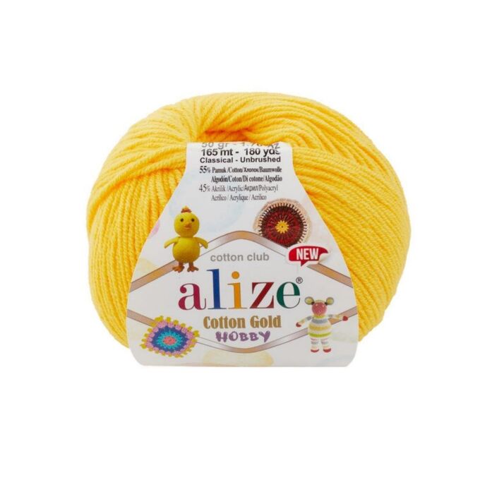 Пряжа Alize Cotton Gold Hobby new №216 Ярко-желтый
